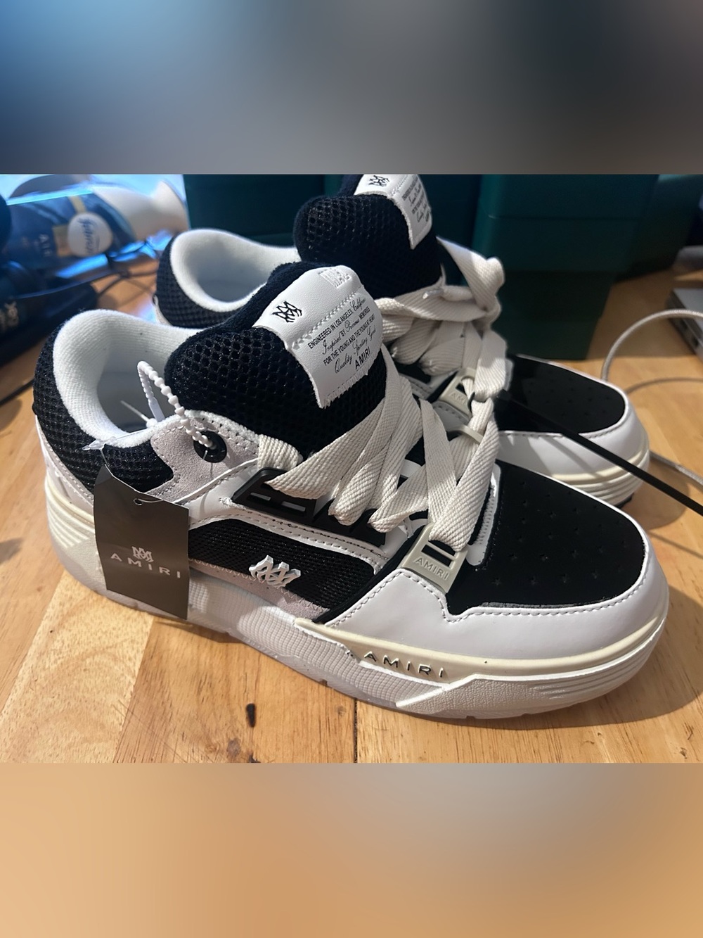 AMIRI  Black & White Mesh Leather Sneakers